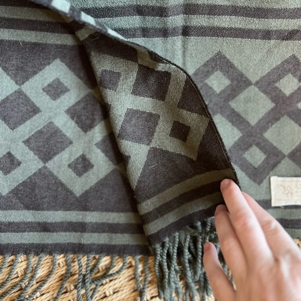 ANICHINI 100% Wool Italian Woven Scarf – Geometric Jacquard